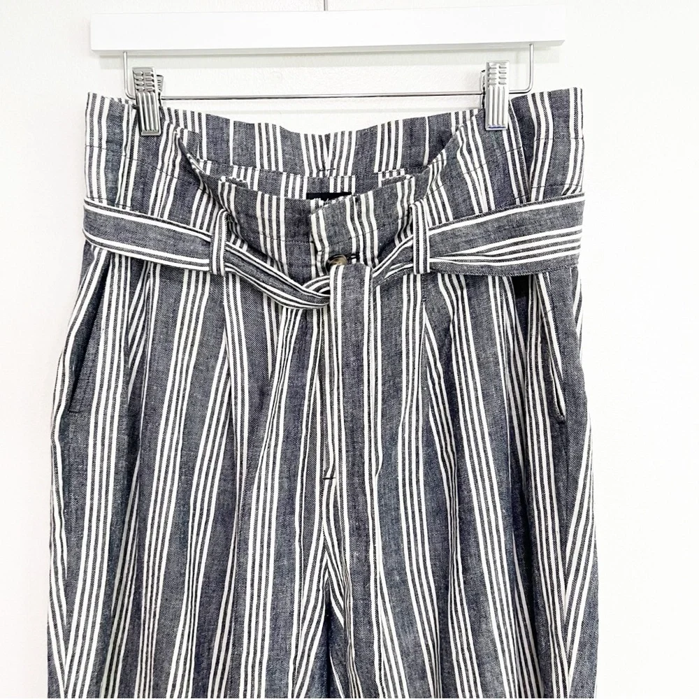 BOGO! Madewell Linen Blend Paperbag Waist Striped Pants Navy 8 - Picture 5 of 10
